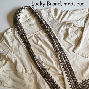Lucky Brand cream cardigan with brown embroidery.  Medium.